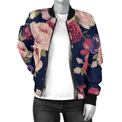 Peony Pattern Print Design PE03 Women Bomber Jacket
