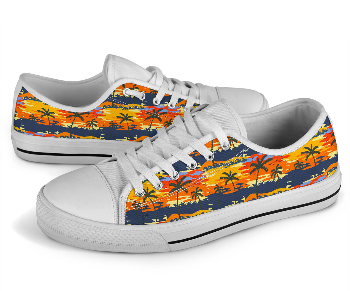 Palm Tree Pattern Print Design PT010 White Bottom Low Top Shoes