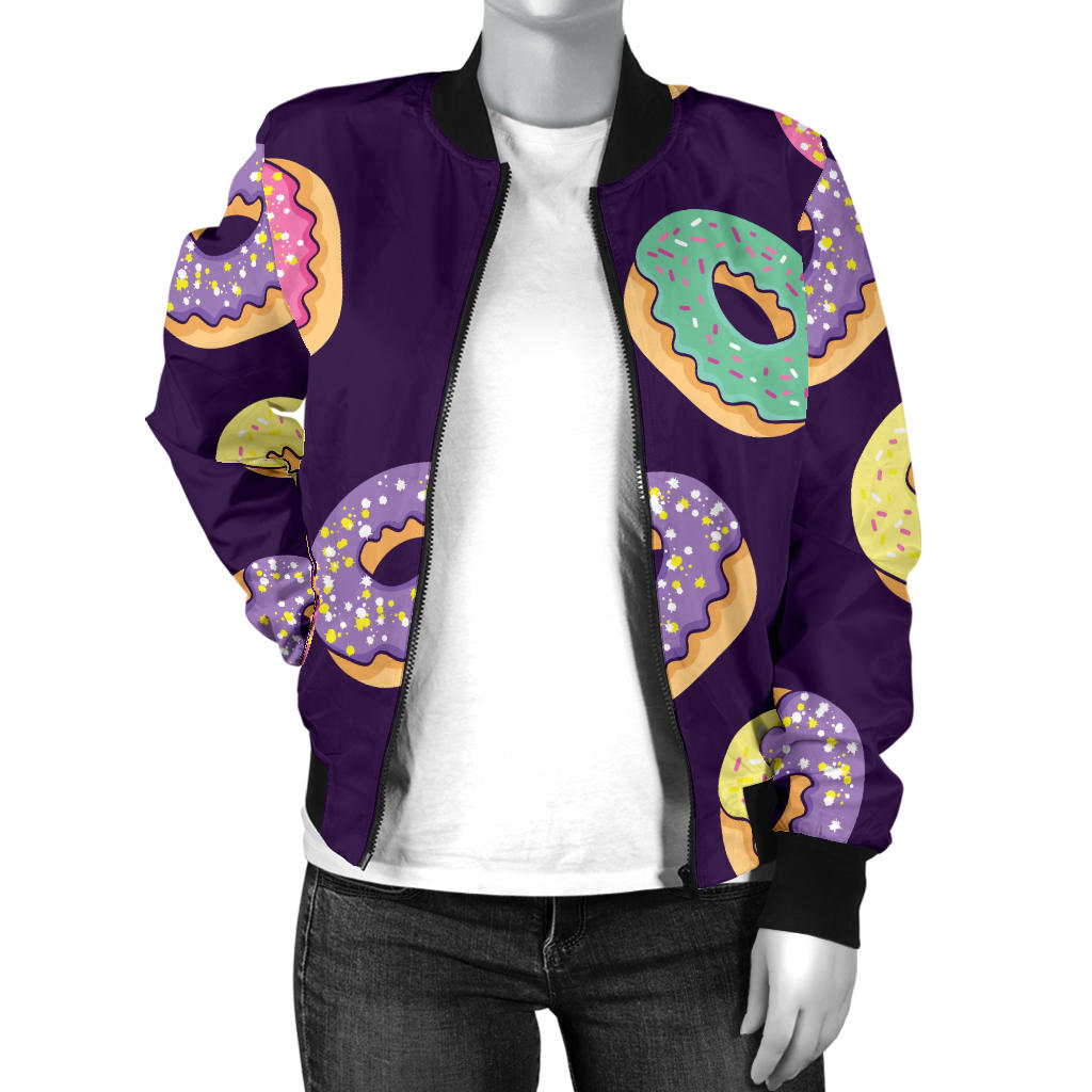 Donut Pattern Print Design DN08 Women Bomber Jacket