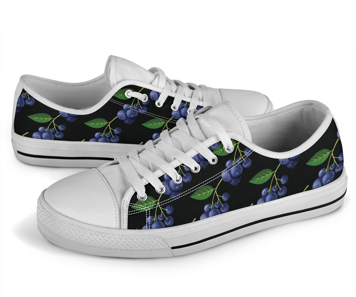 Blueberry Pattern Print Design BB01 White Bottom Low Top Shoes