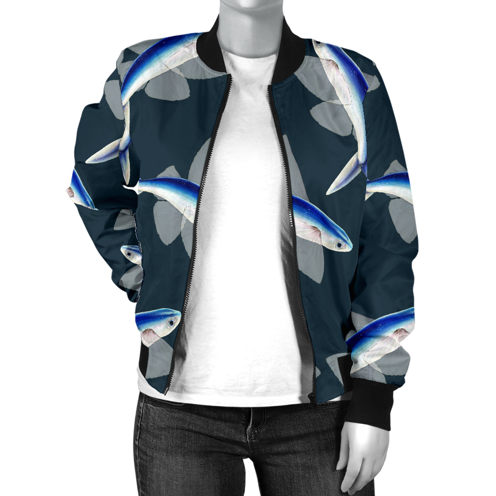 Flying Fish Pattern Print Design 04 Women's Bomber Jacket