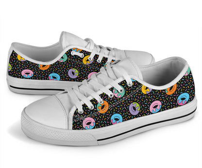 Donut Pattern Print Design DN012 White Bottom Low Top Shoes
