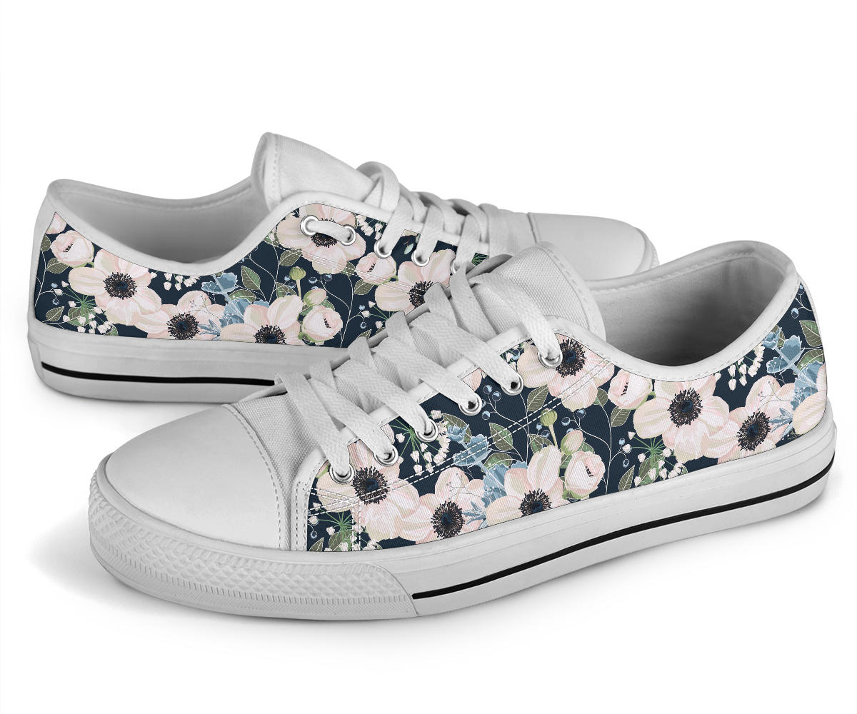 Anemone Pattern Print Design AM02 White Bottom Low Top Shoes