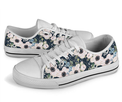 Anemone Pattern Print Design AM02 White Bottom Low Top Shoes