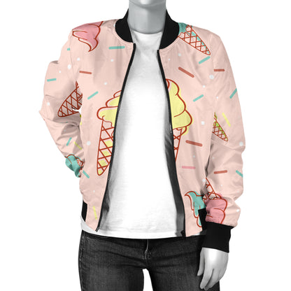 Ice Cream Pattern Print Design 02 Women's Bomber Jacket