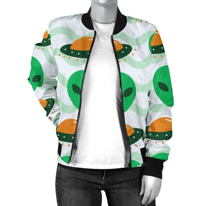 Alien UFO Pattern Print Design 04 Women's Bomber Jacket