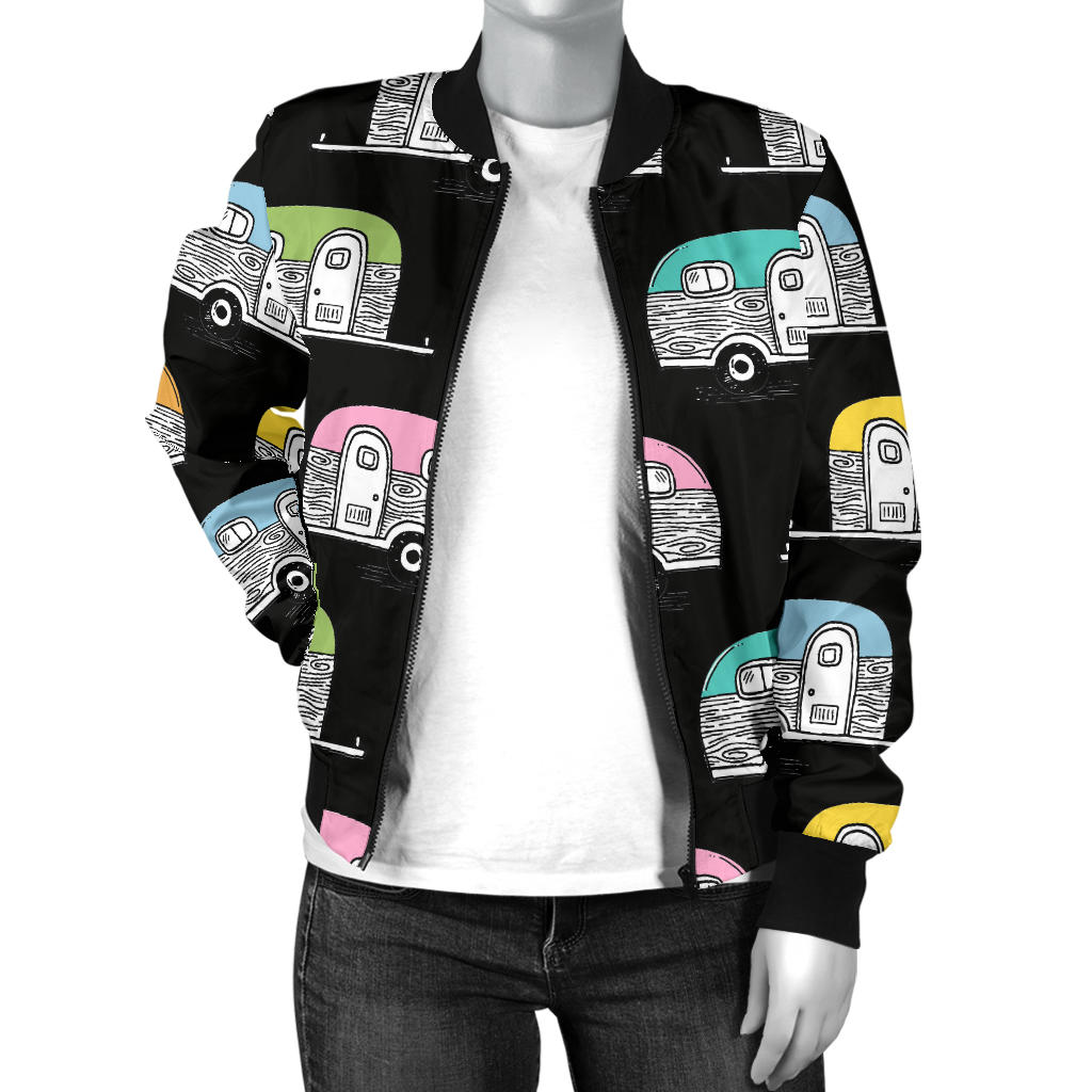 Camper Pattern Camping Themed No 2 Print Women Bomber Jacket