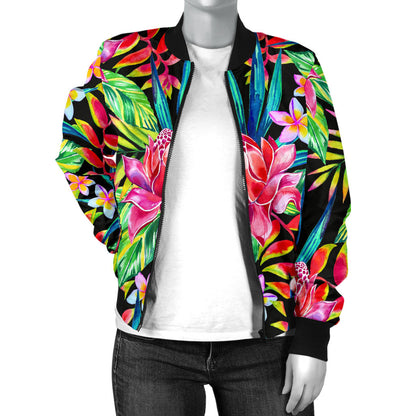 Heliconia Pattern Print Design HL02 Women Bomber Jacket
