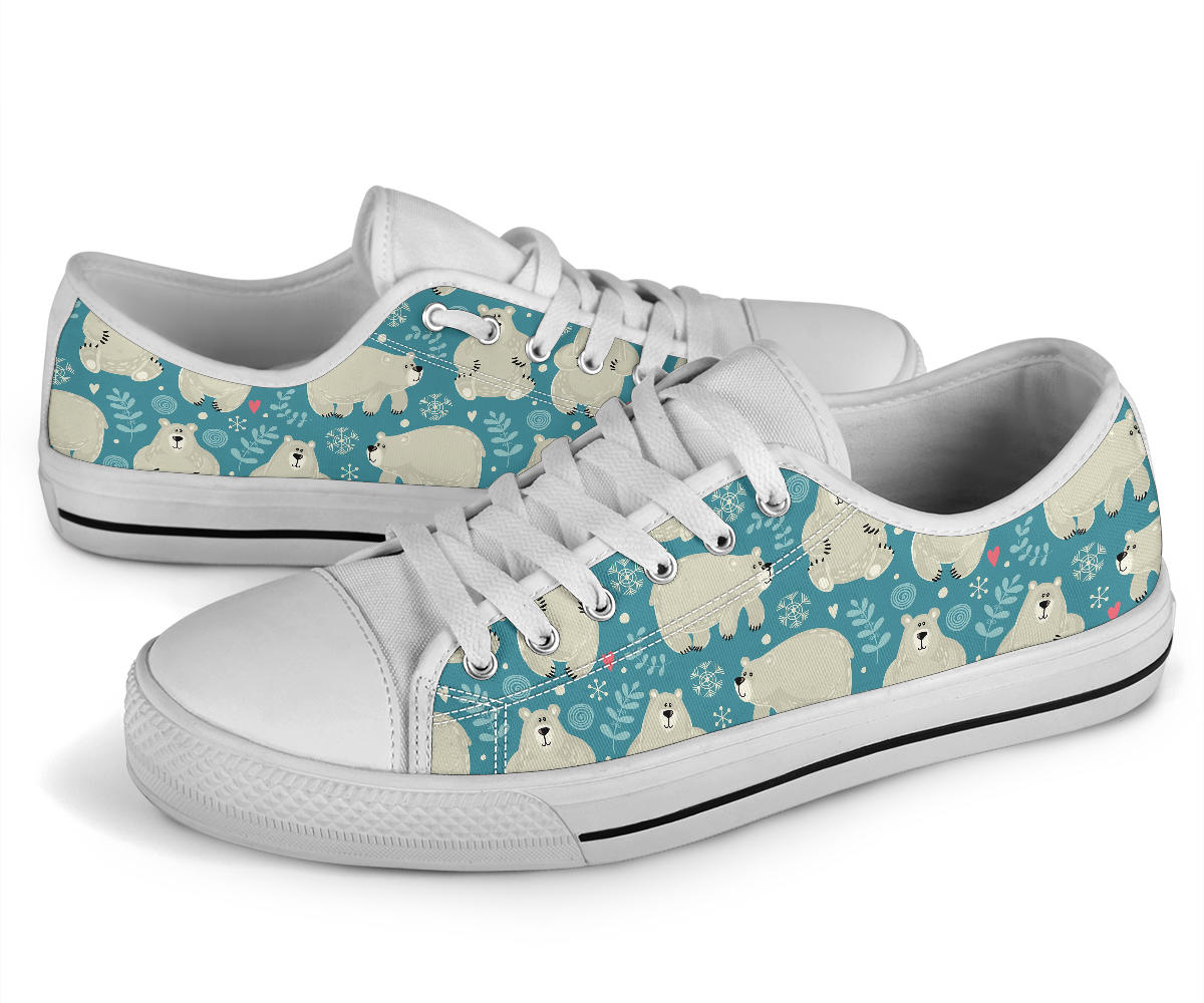 Bear Pattern Print Design BE04 White Bottom Low Top Shoes