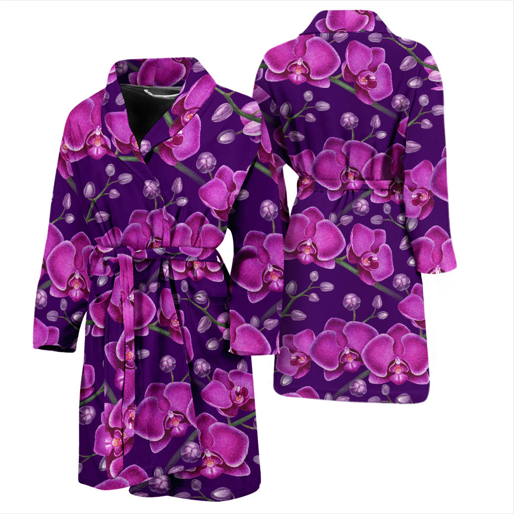 Orchid Purple Pattern Print Design OR02 Men Bathrobe