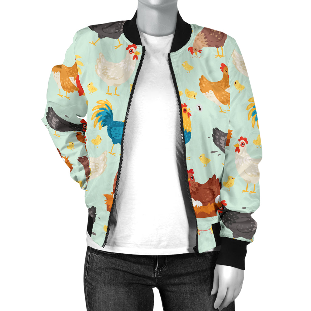 Chicken Pattern Print Design 07 Women's Bomber Jacket
