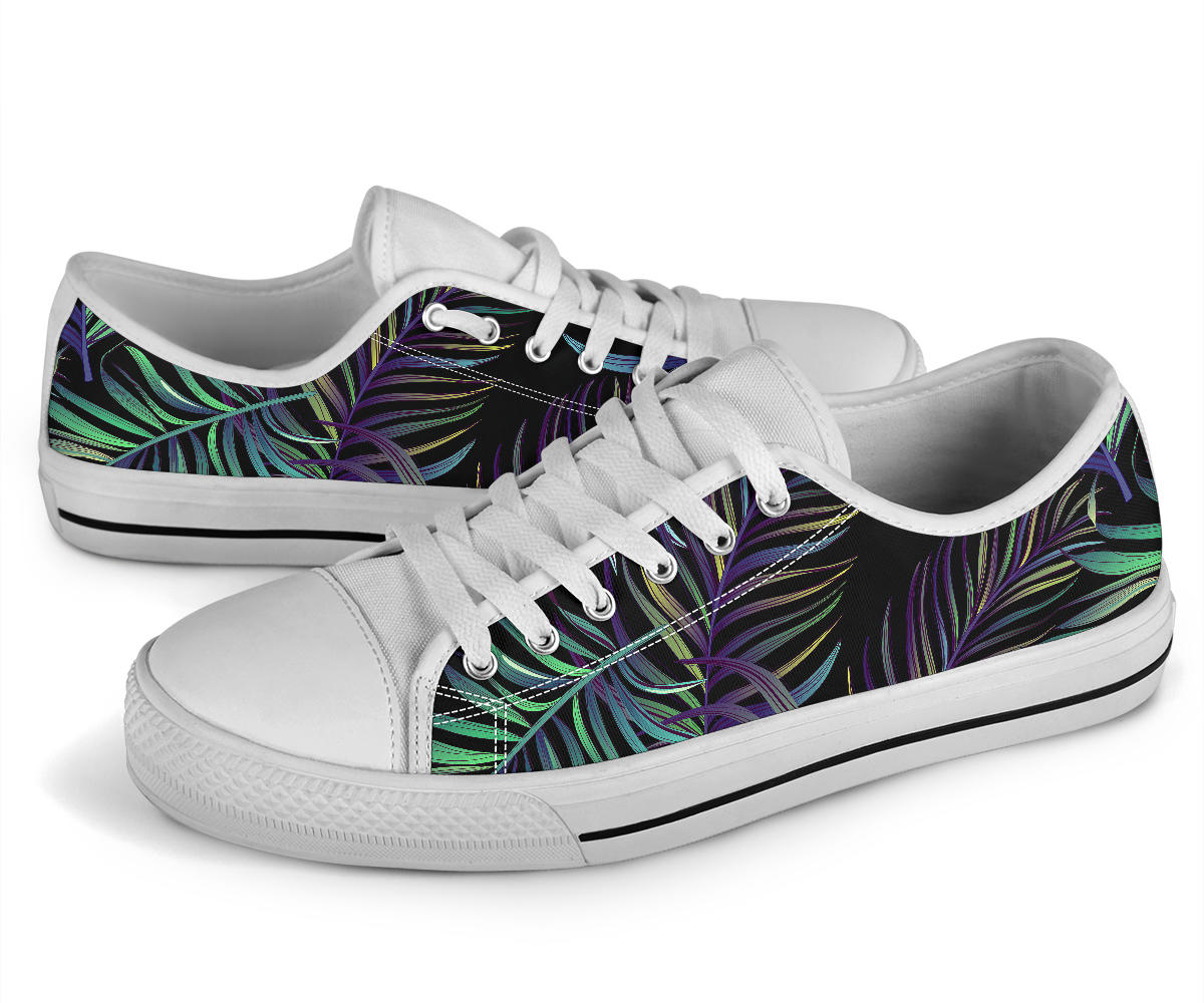 Tropical Palm Leaves Pattern Brightness White Bottom Low Top Shoes