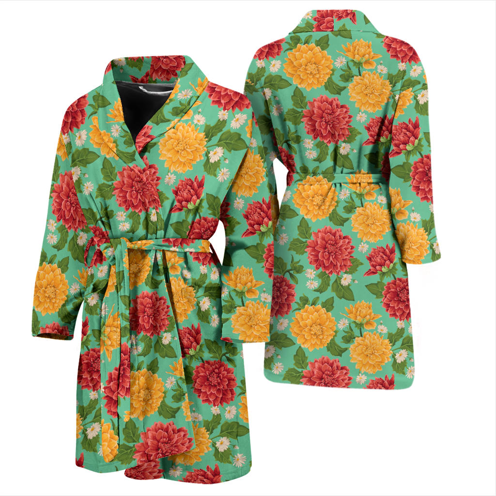 Dahlia Pattern Print Design DH011 Men Bathrobe