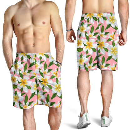 White Plumeria Pattern Print Design PM011 Mens Shorts