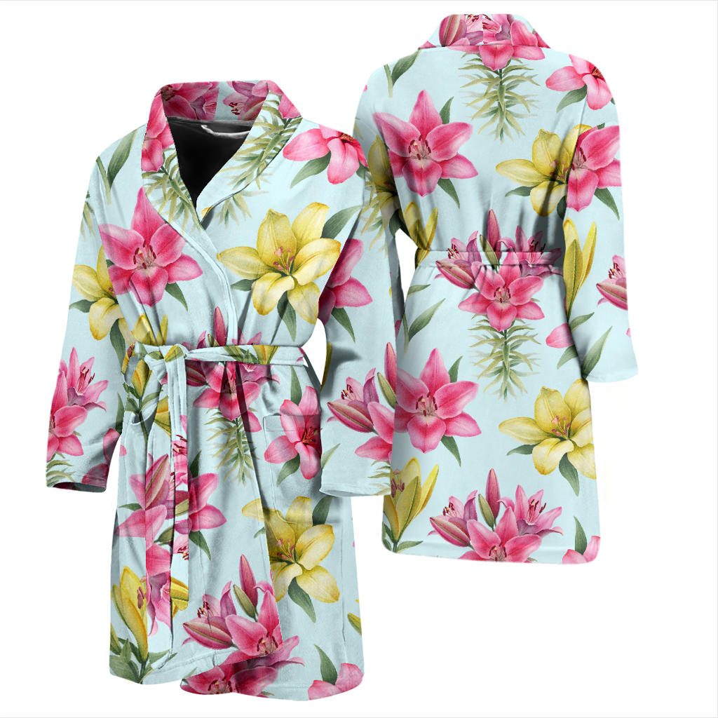 Lily Pattern Print Design LY010 Men Bathrobe