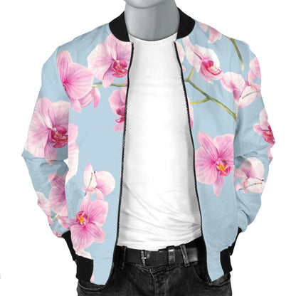 Orchid Pink Pattern Print Design OR01 Men Bomber Jacket