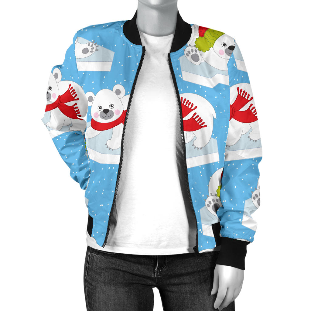 Polar Bear Pattern Print Design PB06 Women Bomber Jacket