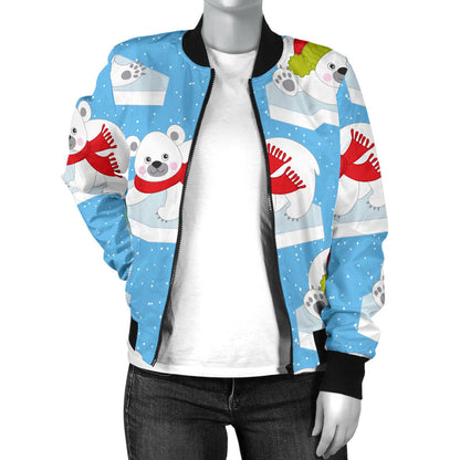 Polar Bear Pattern Print Design PB06 Women Bomber Jacket