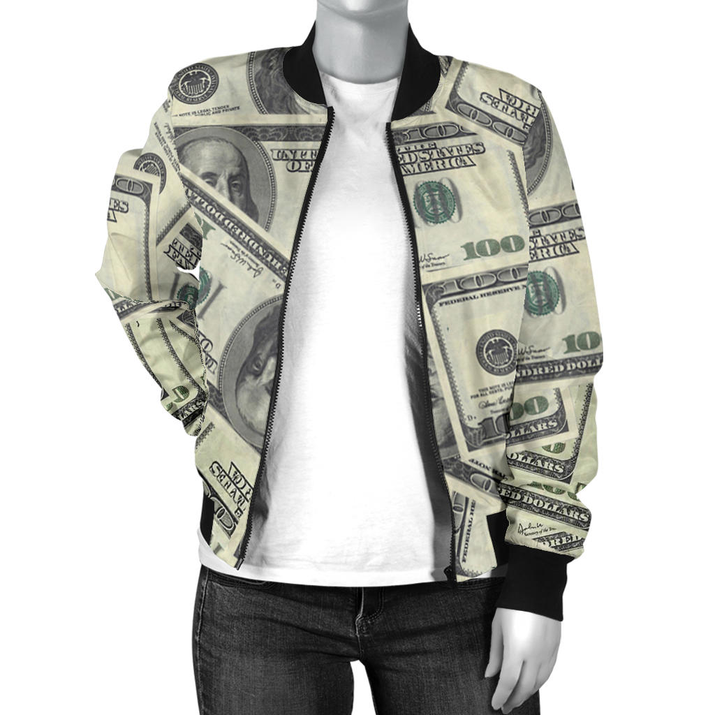Dollar Pattern Print Design DO02 Women Bomber Jacket