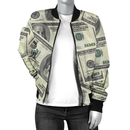 Dollar Pattern Print Design DO02 Women Bomber Jacket