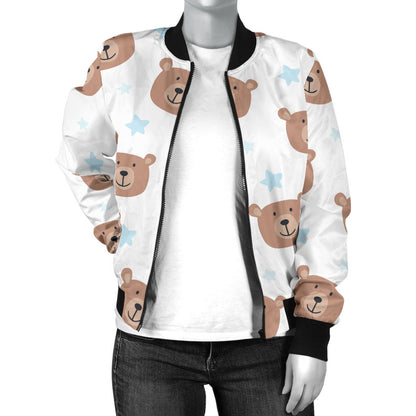 Bear Pattern Print Design BE02 Women Bomber Jacket
