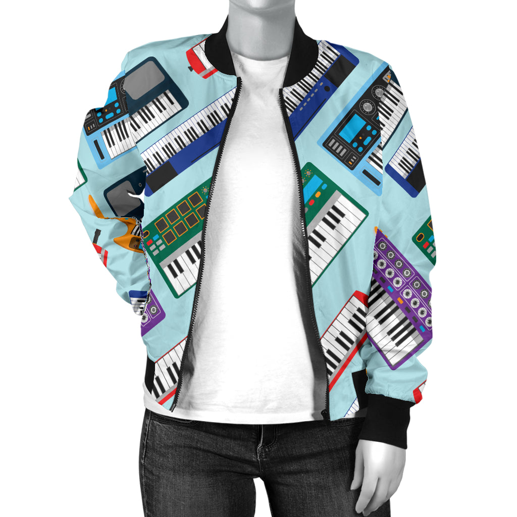 Synthesizer Pattern Print Design 02 Women's Bomber Jacket