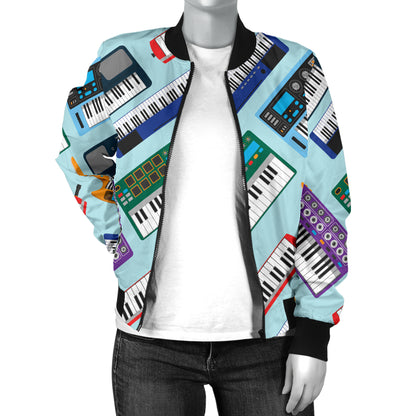 Synthesizer Pattern Print Design 02 Women's Bomber Jacket