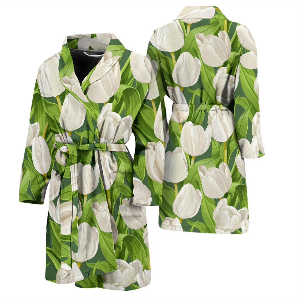 Tulip White Pattern Print Design TP05 Men Bathrobe