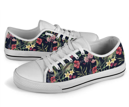 Tropical Flower Pattern White Bottom Low Top Shoes