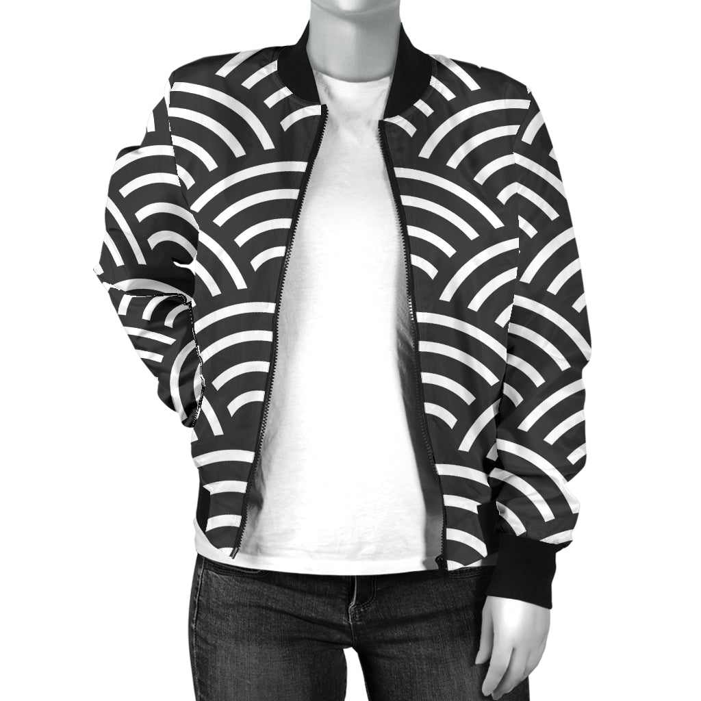 Scales Black White Pattern Print Design 03 Women's Bomber Jacket