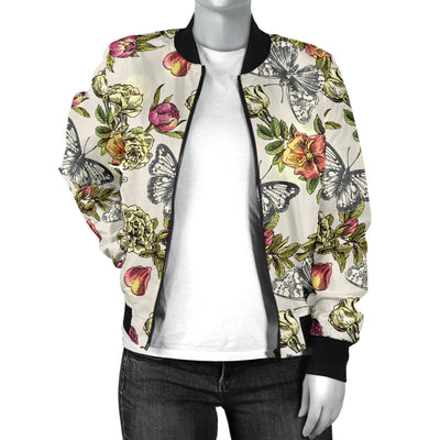 Butterfly Flower Pattern Print Design 06 Women's Bomber Jacket