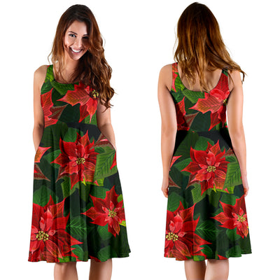 Poinsettia Pattern Print Design POT04 Midi Dress