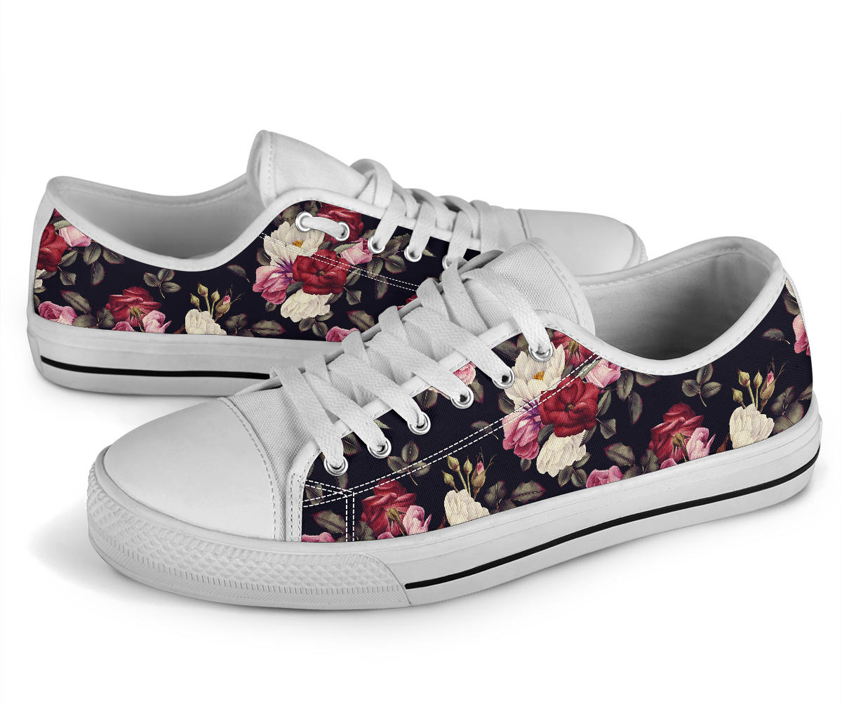 Rose Pattern White Bottom Low Top Shoes