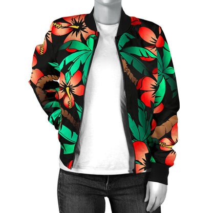 Hawaiian Themed Pattern Print Design H022 Women Bomber Jacket