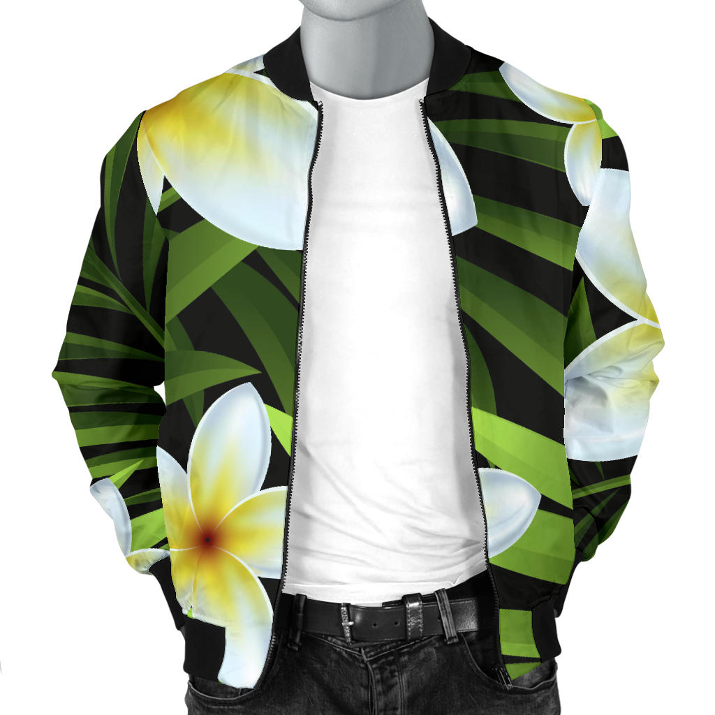 White Plumeria Pattern Print Design PM06 Men Bomber Jacket