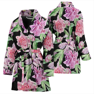 Peony Pattern Print Design PE08 Women Bathrobe