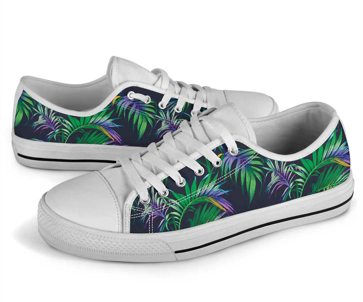 Palm Leaves Pattern Print Design PL04 White Bottom Low Top Shoes