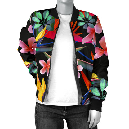 Tropical Flower Pattern Print Design TF015 Women Bomber Jacket