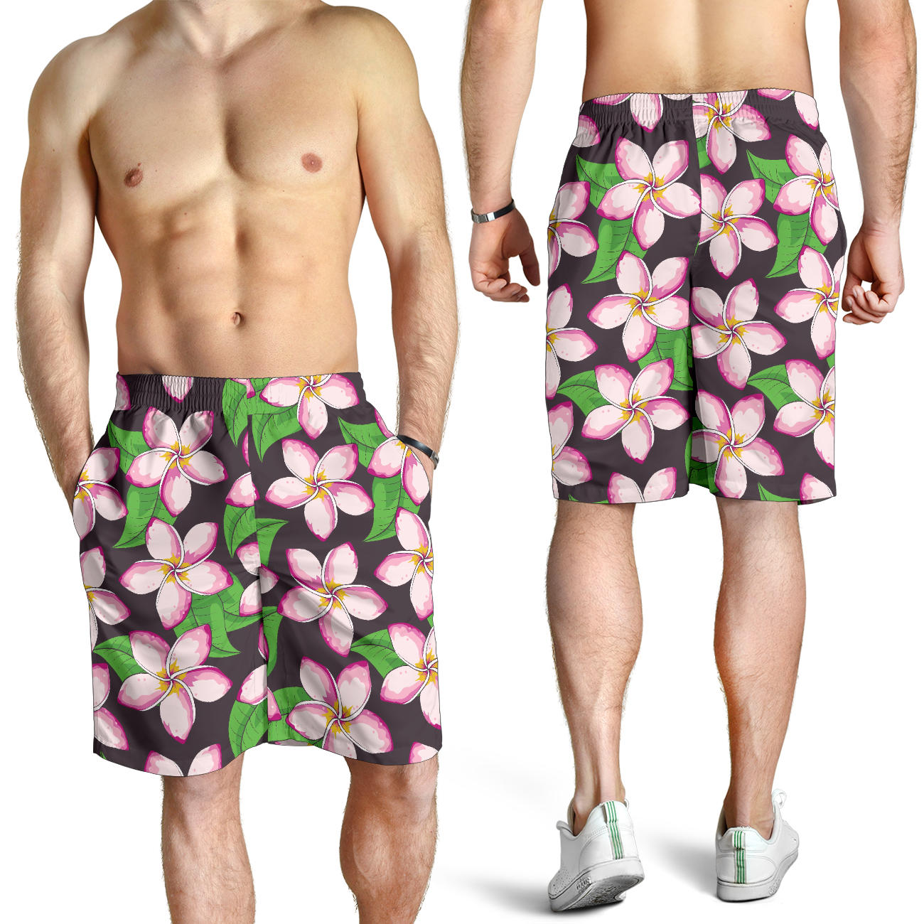 Pink Plumeria Pattern Print Design PM019 Mens Shorts