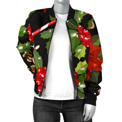 Poinsettia Pattern Print Design POT01 Women Bomber Jacket