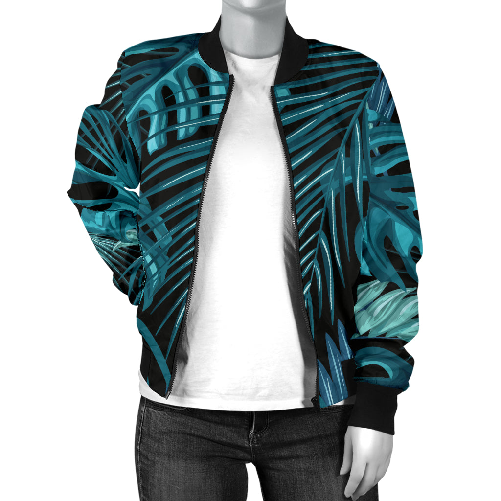 Palm Leaf Pattern Print Design A03 Women's Bomber Jacket