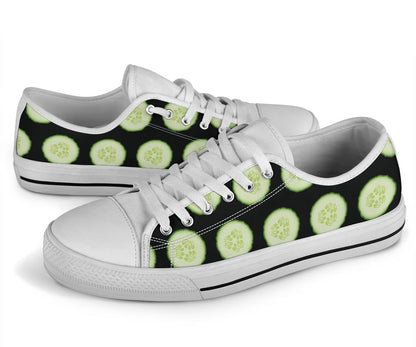 Cucumber Pattern Print Design CC02 White Bottom Low Top Shoes