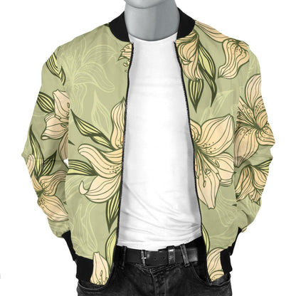 Lily Pattern Print Design LY06 Men Bomber Jacket