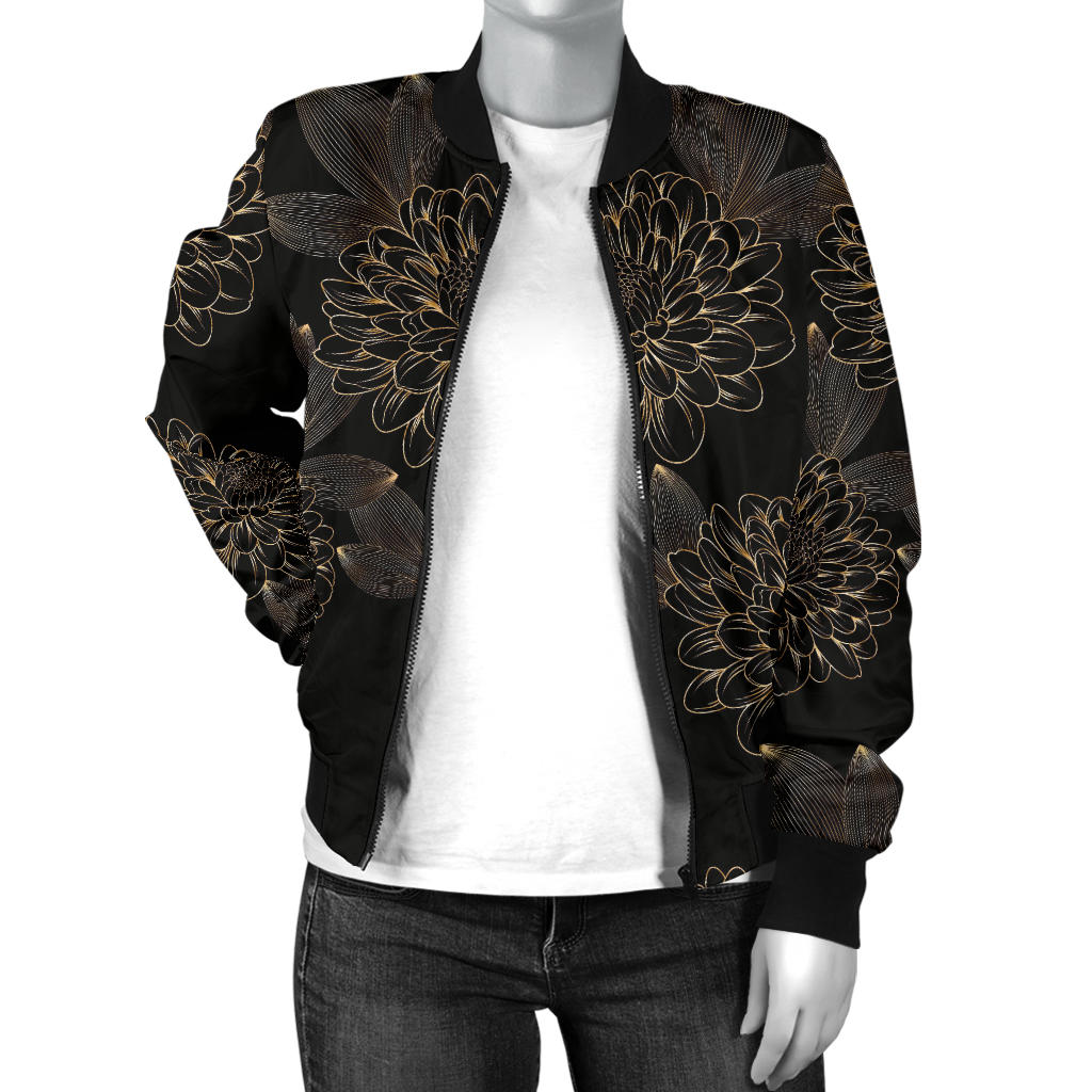 Dahlia Pattern Print Design DH04 Women Bomber Jacket