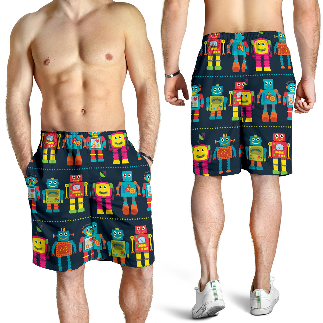 Robot Pattern Print Design A01 Mens Shorts