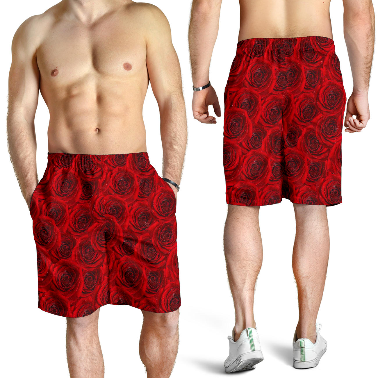 Rose Red Pattern Print Design RO04 Mens Shorts