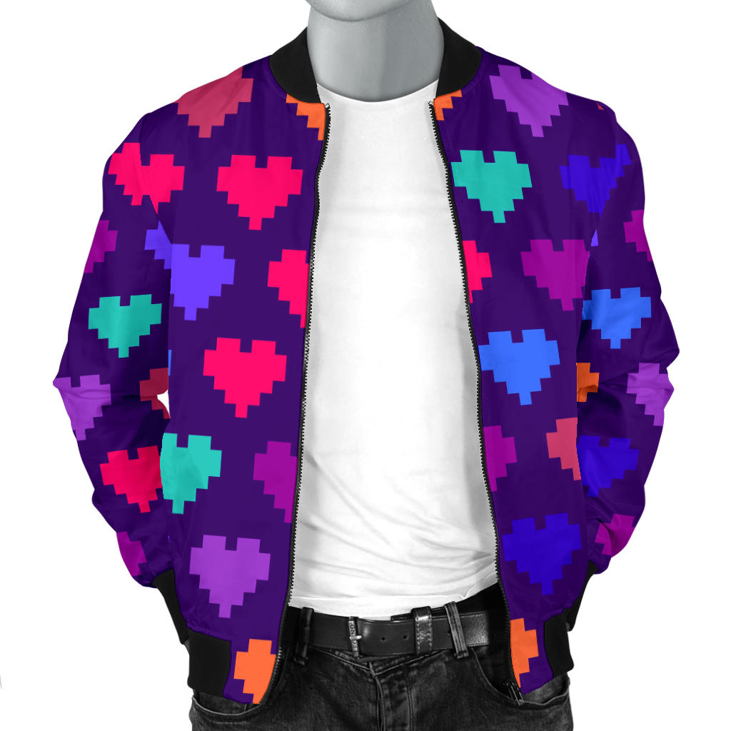 Heart Pixel Pattern Print Design HE03 Men Bomber Jacket