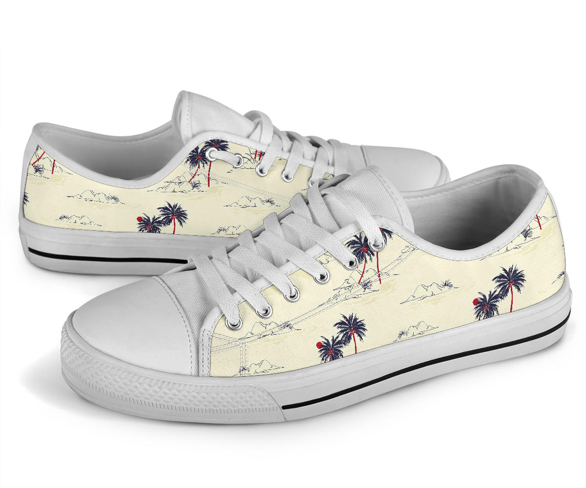 Palm Tree Pattern Print Design PT08 White Bottom Low Top Shoes