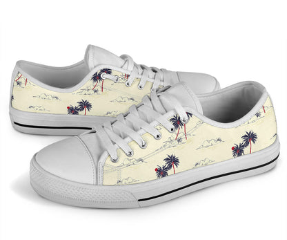 Palm Tree Pattern Print Design PT08 White Bottom Low Top Shoes