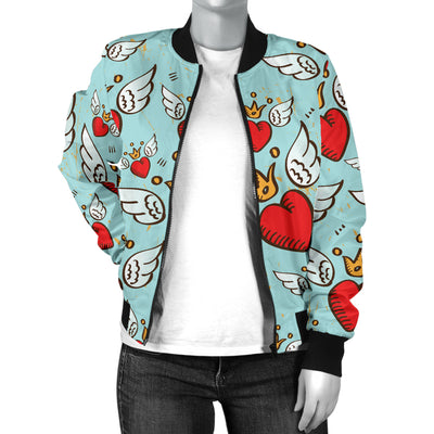 Angel Wings Heart Pattern Print Design 02 Women's Bomber Jacket